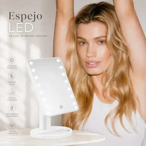 Espejo Maquillaje Con Luz Led Táctil Mesa Tocador 16 Leds