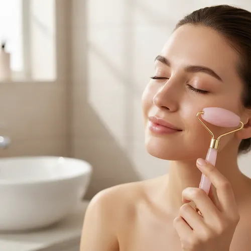 Rodillo Piedra Jade Rosa Masajeador Facial