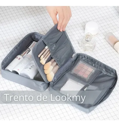 Neceser de viaje Gris | portacosmético necessaire organizador de cosméticos | bolso neceser de tela lavable e impermeable | porta maquillaje para maleta y cartera mujer regalo