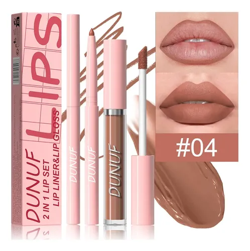 Set Labial 2 En 1 Delineador Y Brillo Mate Dunuf