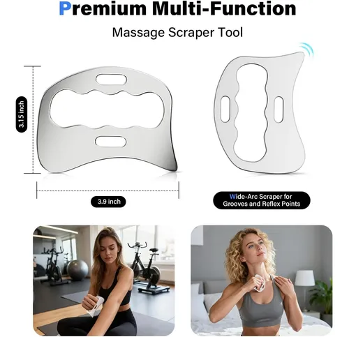 Kit 5 En 1 Gua Sha Acero Gris Para Masajes Y Terapia