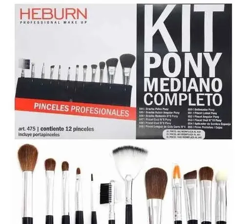 Heburn 12 Pinceles Brochas Set 475 Maquillaje Pony Mediano