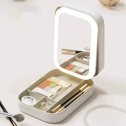 Caja De Almacenamiento De Maquillaje Con Espejo R2led, Portá