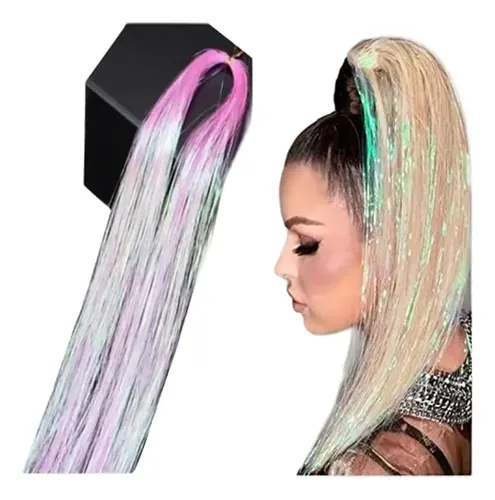 Kit Hebras Oropel Extensiones De Cabello Blanco Holografico