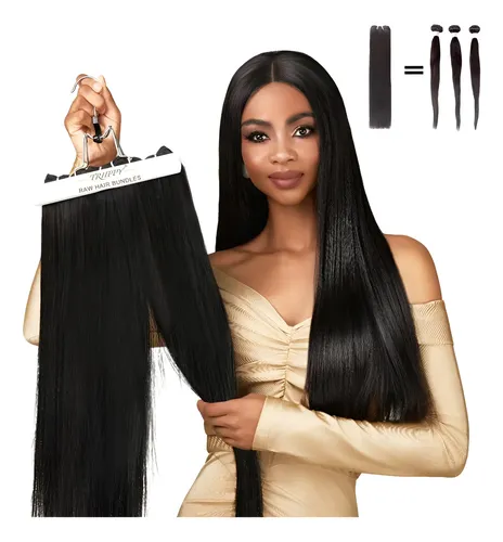 Hair Bundles Triippy, Pelo Camboyano 100% Crudo, Liso, 18 Cm