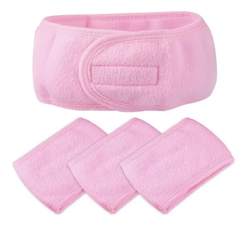 4 Diademas Spa Bandas De Pelo Mujer Baño Rosa