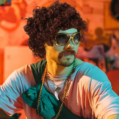 Kit Disco Party: Peluca, Bigote, Collar, Gafas De Sol