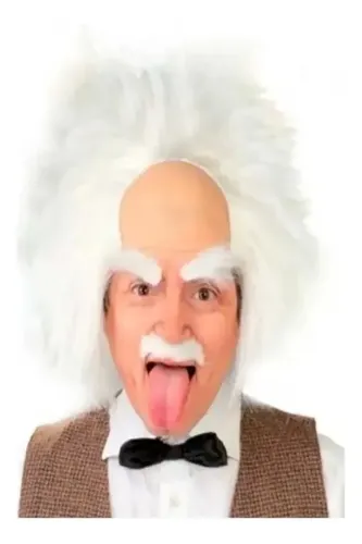 Peluca De Cientifico Loco Einstein Con Bigote Cejas Disfraz Color Blanco
