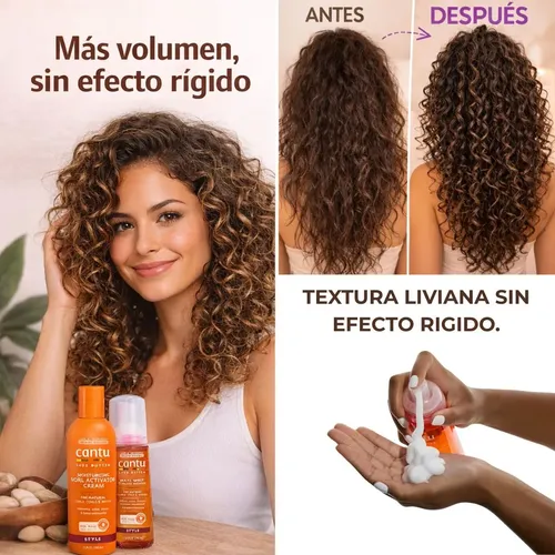 Crema Activadora Rizos Cantu + Mousse Volumen Kit Definicion