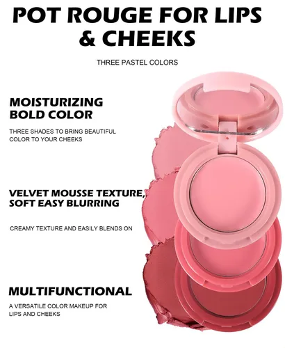 Kit 3 Piezas Rubor En Crema Apilable Labios Mejillas Mate