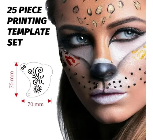 25 Piezas Stencil Maquillaje, Kit De Tatuaje De Pintura Para