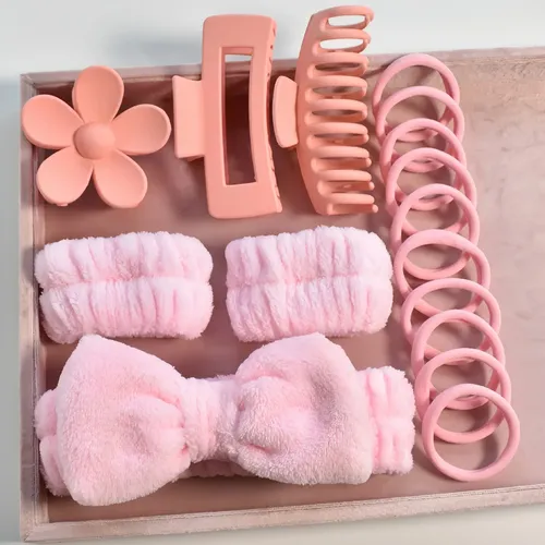 Set Spa 16 Piezas Diadema Muñeca Y Accesorios Pelo Rosa