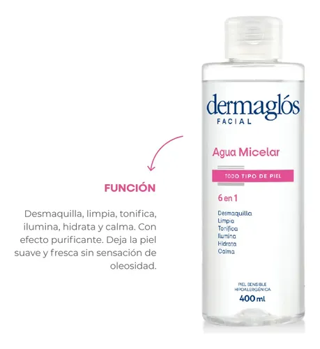 Dermaglós Facial Agua Micelar 6 En 1 X 400ml