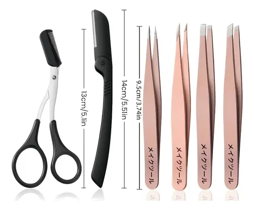 Kit De Cuidado De Cejas Rose Golden De 7 Piezas, Incluye Pei