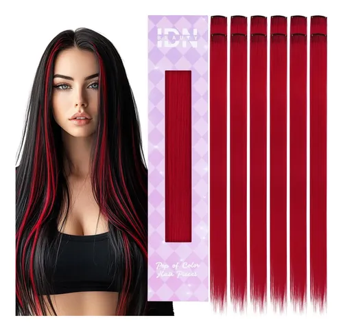 Extensiones De Cabello Mechas Rojas 60cm Con Clip 12u