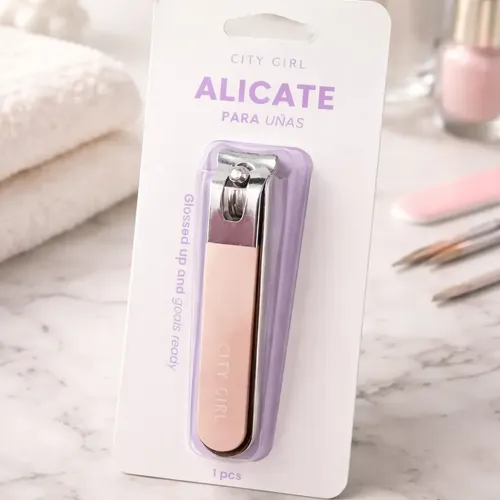 Alicate Cortauñas Acero Inoxidable City Girl Nail Care Rosa Claro