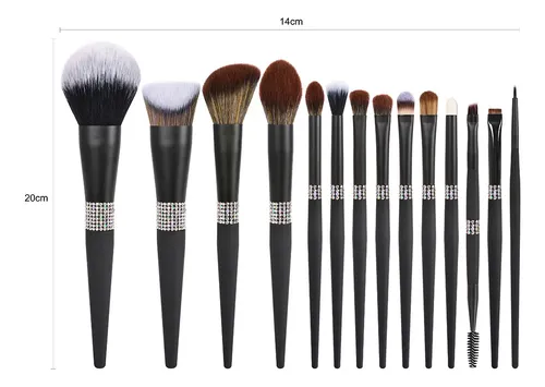 Set 10 Brochas Negro Mate Contorno Polvo Profesional