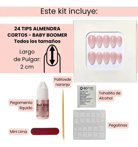 Press On Nails Almendra Uñas Postizas Autoadhesivas Premium
