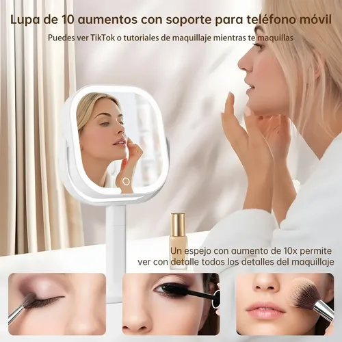 Tgb Q Espejo De Maquillaje Led Cuadrado Toque Usb Con Luz W