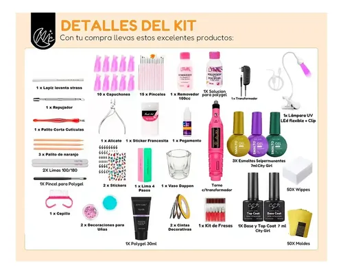 Kit Uñas Polygel Manicuras Set Completo Esculpidas Uv Led 60