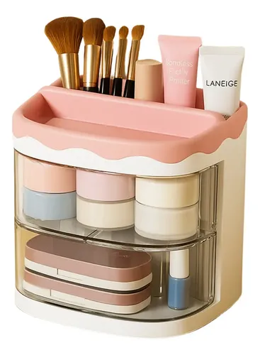 Organizador De Maquillaje Cremas Escritorio Rosa, Porta Lápices Y Papelería, Con 2 Cajones Multifuncional, Ideal Para Decoración Aesthetic, Almacenamiento Tierno Y Viral Levys Bazar