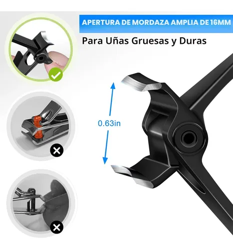 Cortaúñas Grandes Para Hombres 16 Mm Acero Inoxidable Negro