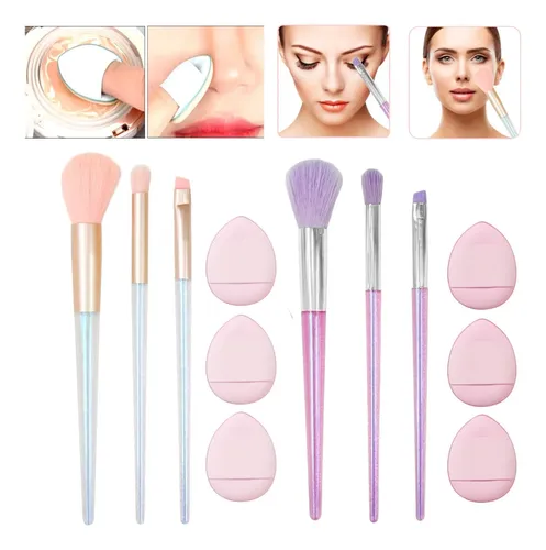 Set X6 Brochas Esponjas Para Maquillaje Mango Tornasoladas
