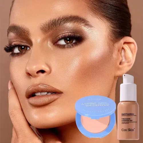 Set De Base Y Polvo Compacto De Maquillaje De 2 Piezas