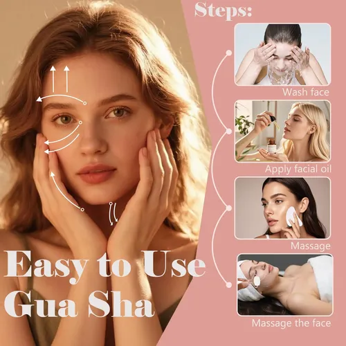 Set Rodillo Facial Y Gua Sha Werncy Piedra Opal Blanco