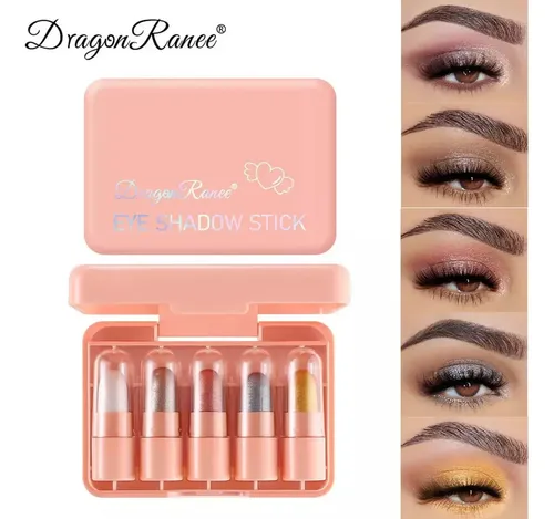 Sombras Ojos Stick Satinadas Dragonranee 5 Tonos Kawaii Hipoalergénicas