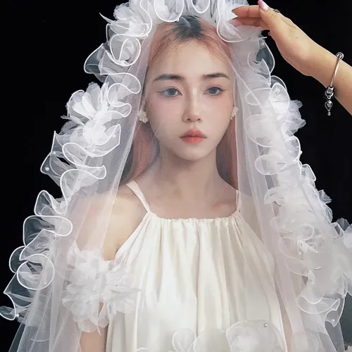 Cinta De Organza De 2 M Con Perlas De Resina Blanco Ruffled With Pearl Beads