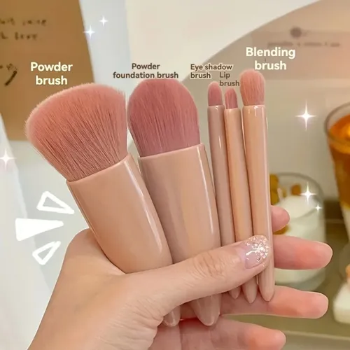 P/j Set Brochas Maquillaje Rosa 5 Piezas Mini Con Estuche