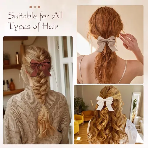 6 Pinzas Lazo Satén Suave Antideslizante Para Cabello