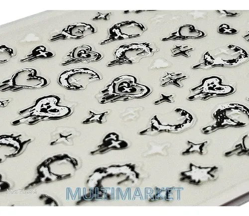 Stickers 5d Relieve Deco Uñas – Goticos Corazones Lunas