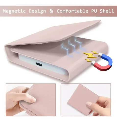 Espejo de Maquillaje Recargable con Luz LED y Aumento 5X/10X para Bolso Rosa