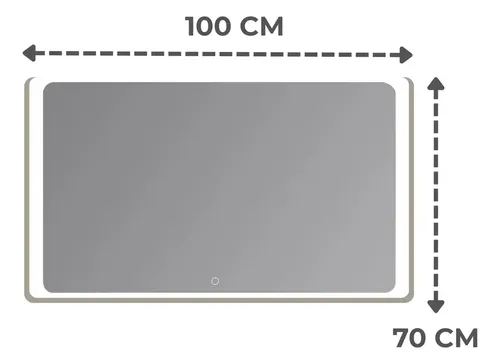 Espejo Rectangular Antiempañe Led Luz Fria/Calida 70cmX100cm Borde Pulido Display Hora Touch