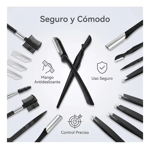 Kit Tijeras Cejas 15en1 Recortadora Pinzas Cepillo
