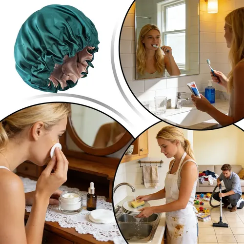 2-layer Waterproof Elastic Shower Bonnet For Long Braids, .y