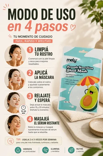 Kit X3 Mascarillas Faciales Mely Surtidas Hidratantes Nutrit