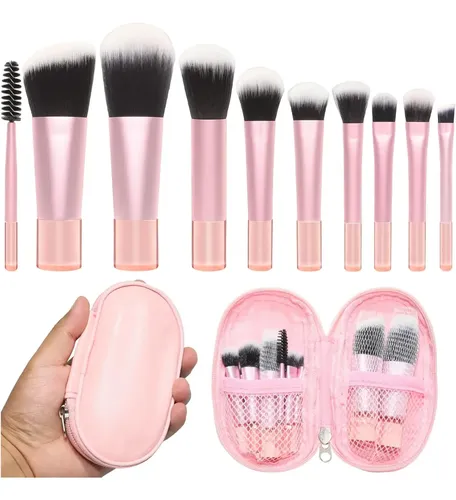 Set De Brochas De Maquillaje 10pcs Mini Con Estuche Mujer Rd