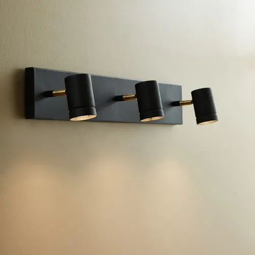 Aplique pared o techo 3 luces dicro LED negro hierro con detalle en bronce | Ideal baño, pasillo o espejo | Diseño técnico con estilo | Incluye lámparas dicroicas | Industria Argentina