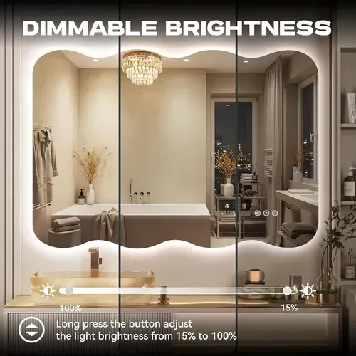 Espejo De Pie Ondulado Led 28 X20 Sin Marco Dimmer Negro