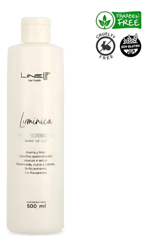 Acondicionador Lumínica Brillo con Avena & Miel que Hidratan y Nutren dejando una luminosidad superior de salón de belleza, producto profesional de 500Mls Lineup