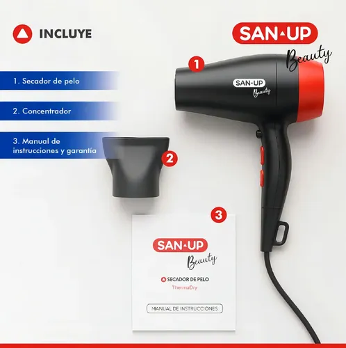 Secador De Pelo San Up Thermadry Con Concentrador Color Negro