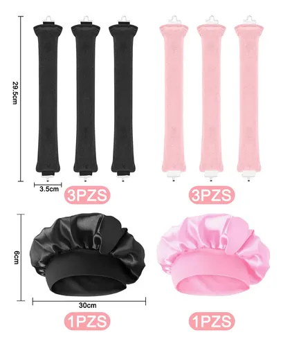 8pz Curly Ondas En Cabello Rizos Sin Calor Tubo+ Gorro Satin