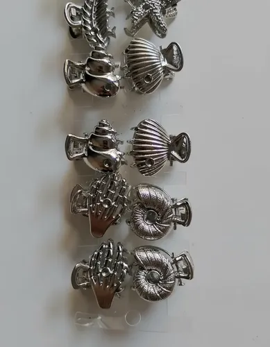 Set X12 Mini Broches Marinos Pelo Metálicos Plateados