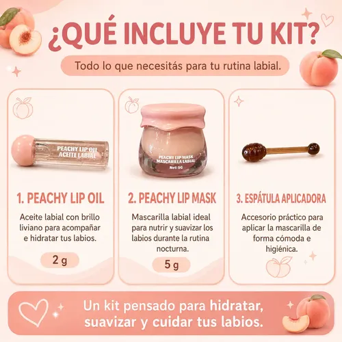 Kit Labial Mely Mascarilla Y Aceite Hidratante Durazno