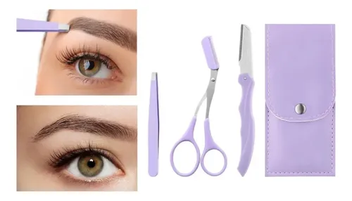 Kit X3 Cejas Perfilador Tijera Pinzas + Estuche / Facial
