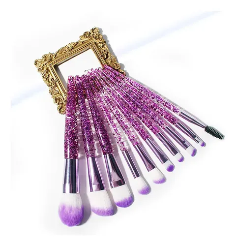 Set De Brochas De Maquillaje Crystal Handle Soft Beauty Tool Púrpura