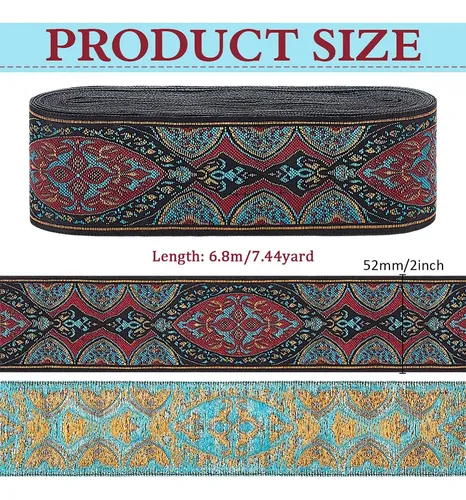 1 Roll De Cinta De Poliéster Con Diseño Floral Estilo Nacion Black With Red And Turquoise Accents Floral / Jacquard Medallion